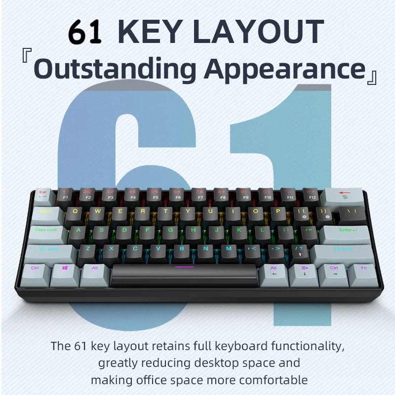 Critical RGB Mechanical Gaming Keyboard - 61 Keys Compact Mini Keyboard
