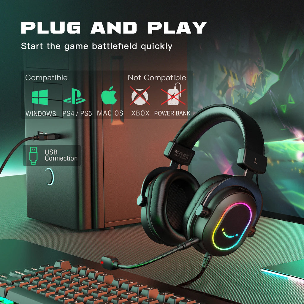 Critical RGB Gaming Headset - 7.1 Surround Sound with Mic