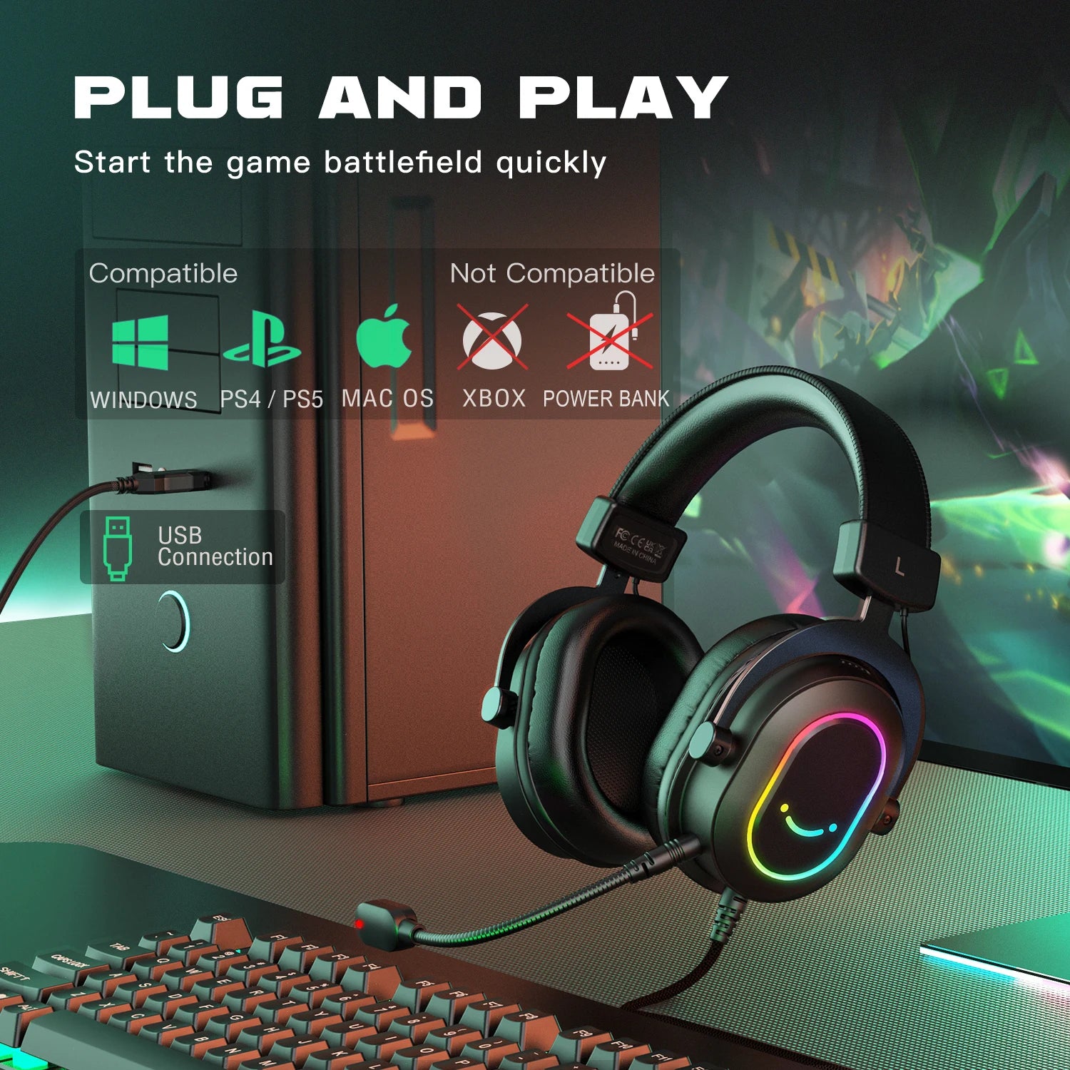 Critical RGB Gaming Headset - 7.1 Surround Sound with Mic