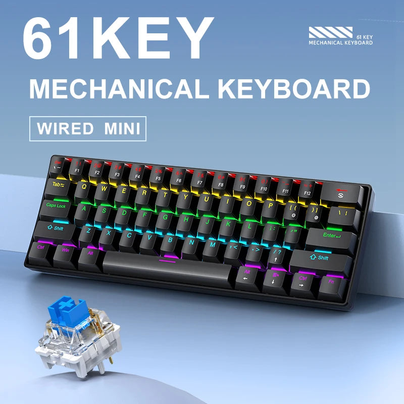 Critical RGB Mechanical Gaming Keyboard - 61 Keys Compact Mini Keyboard