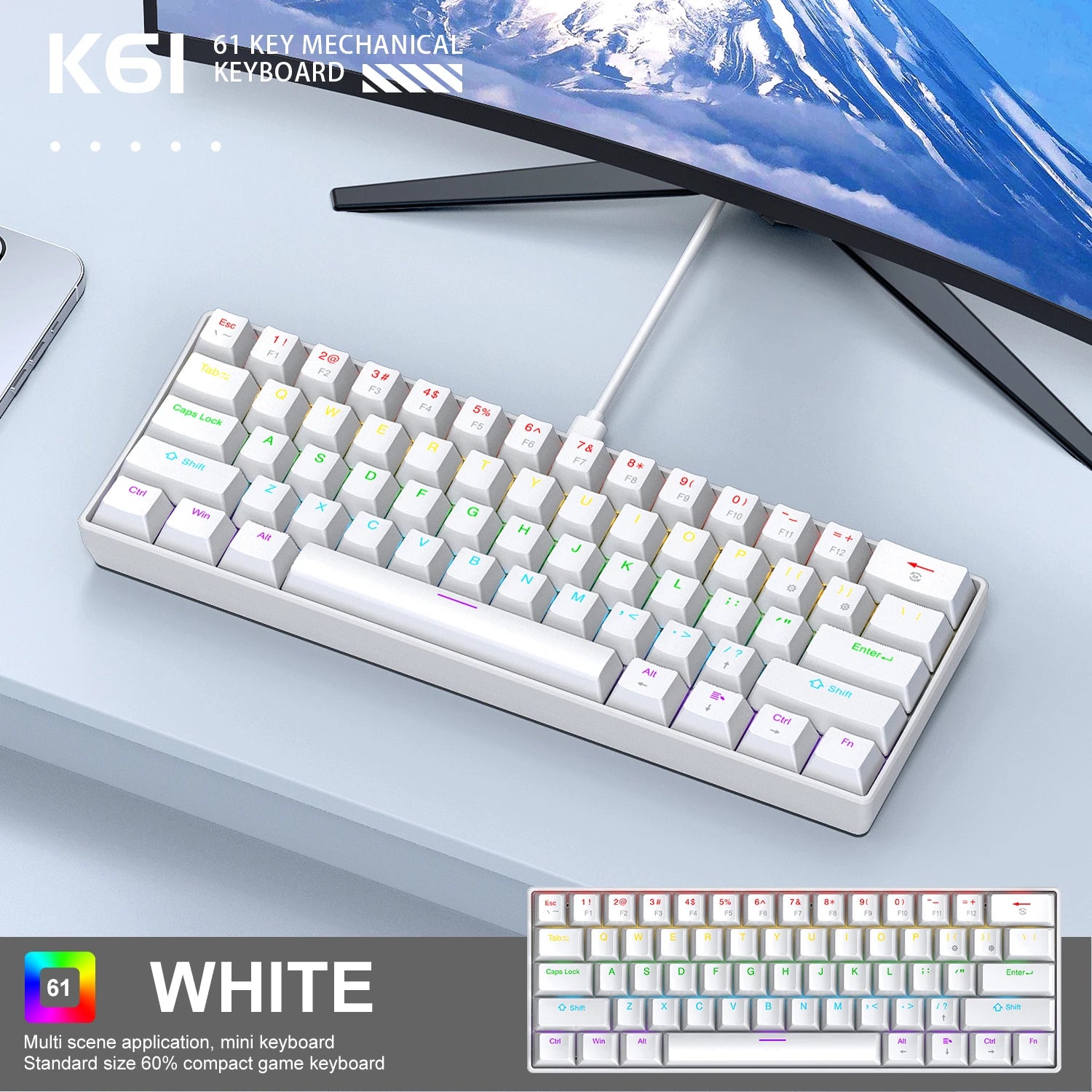 Critical RGB Mechanical Gaming Keyboard - 61 Keys Compact Mini Keyboard